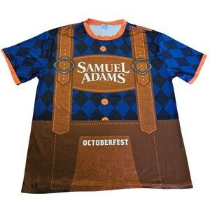 Samuel Adams Octoberfest Lederhosen Graphic T-Shirt Mens XL Blue Brown Beer Fest